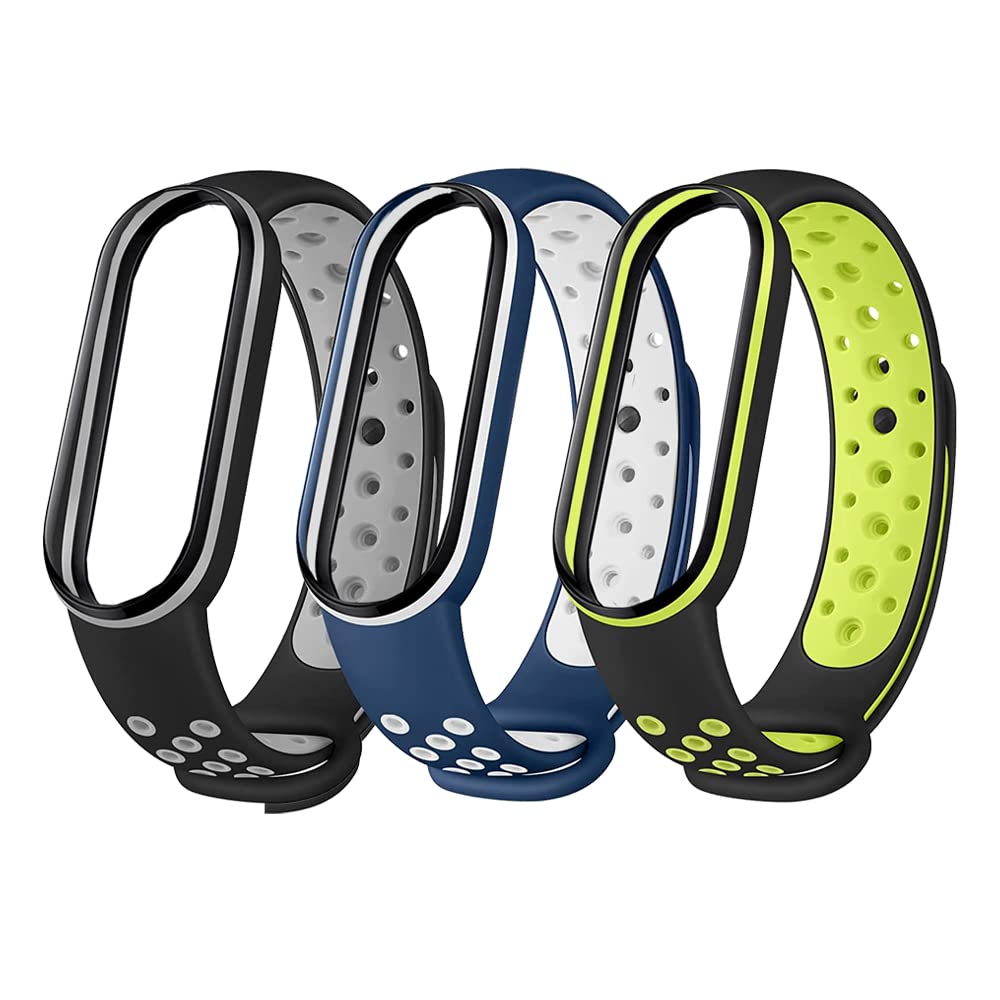 Rapidotzz Mi Band Strap Combo, Compatible for Mi Band 5 and Mi Band 6 (Set of 3, Green, White & Blue)