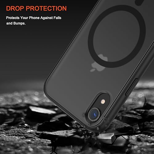 Miniatura 3 de TENDLIN Funda magnética para iPhone XR, parte trasera dura translúcida mate con parachoques de silicona suave (negro) compatible con MagSafe