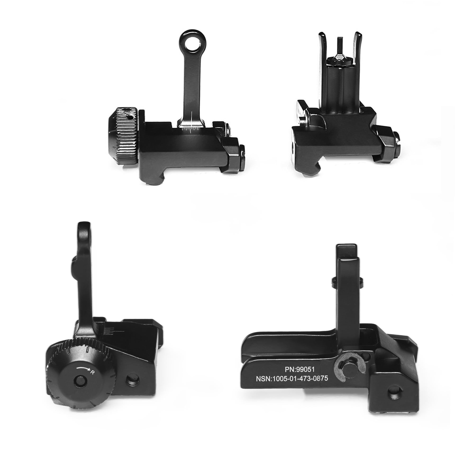 Flip Up Fold Front and Rear Iron Sights Set?Rapid Transition Backup Sights?Left Right Adjustable?for 20mm Rail?BK