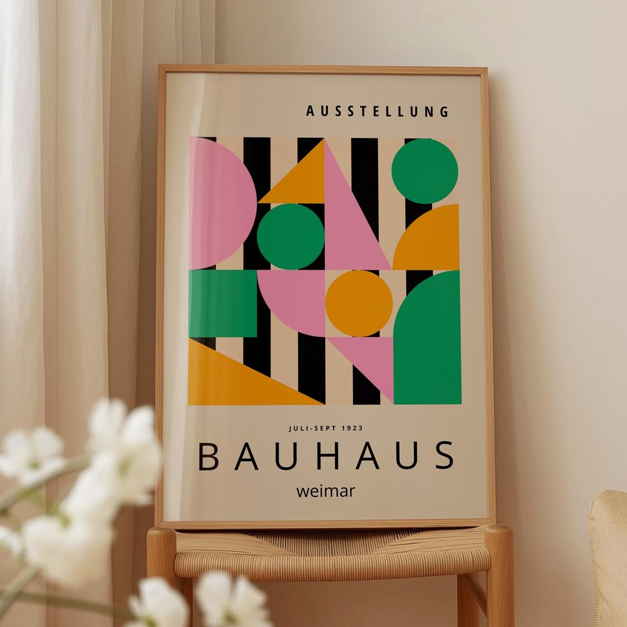 ARTINSPIRIO Bauhaus - Stampa artistica, motivo astratto in rosa e verde, senza cornice, 50 x 70 cm