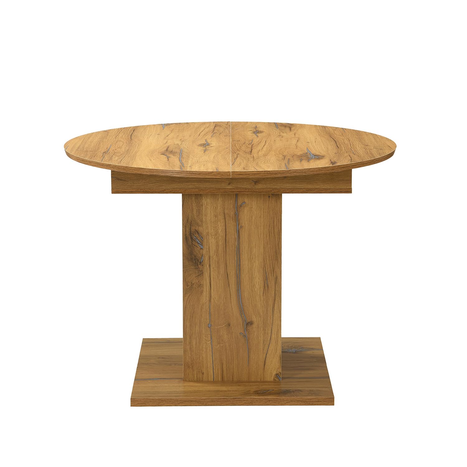B&D home® WIM Table à manger extensible Ø 100-140 x 100 cm - Table colonne ronde avec tirette papillon mélamine chêne vintage - Table en bois peu encombrante pour cuisine et salle à manger