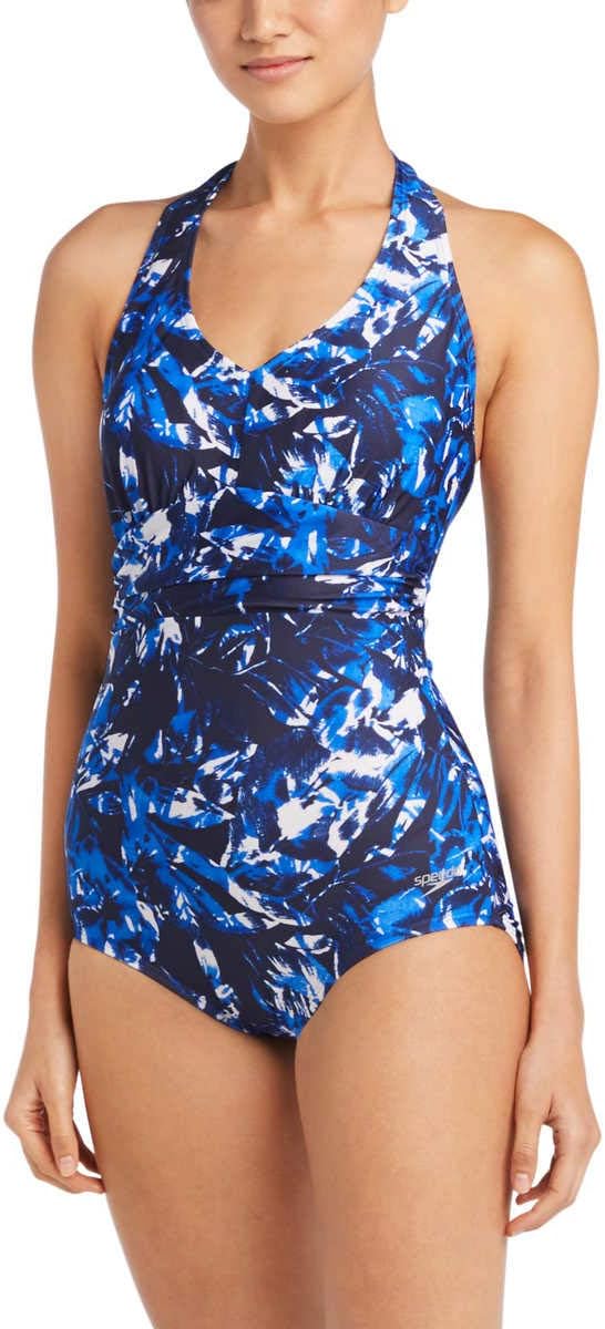Speedo Womens One Piece Halter Swimsuit (Blue, X-Large 16/18)