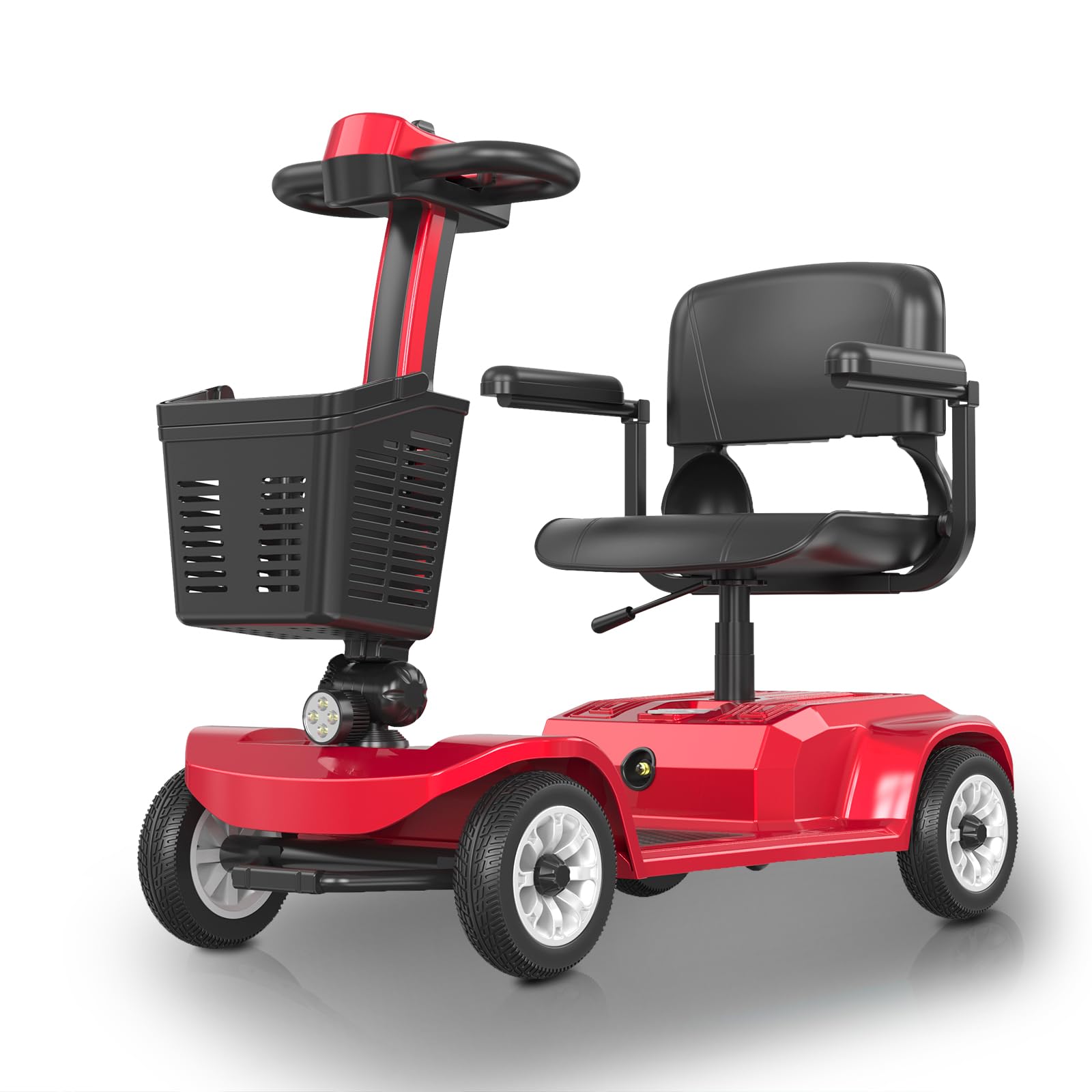 Scooter Movilidad Reducida 4 Ruedas,Plegable Eléctrico adulto Todo Terreno Ultracompacto alcance para Personas Mayores, Auton 20 KM con Neumáticos Antipinchazos (Rojo)