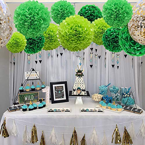 Image of Lucky Green Tissue Paper Pom Poms, St. Patrick's Day Party Decoration Kit 21pcs of 8,10,12 inch Paper Pom Poms for Birthday Graduation Baby Shower, Spring School DIY Parties