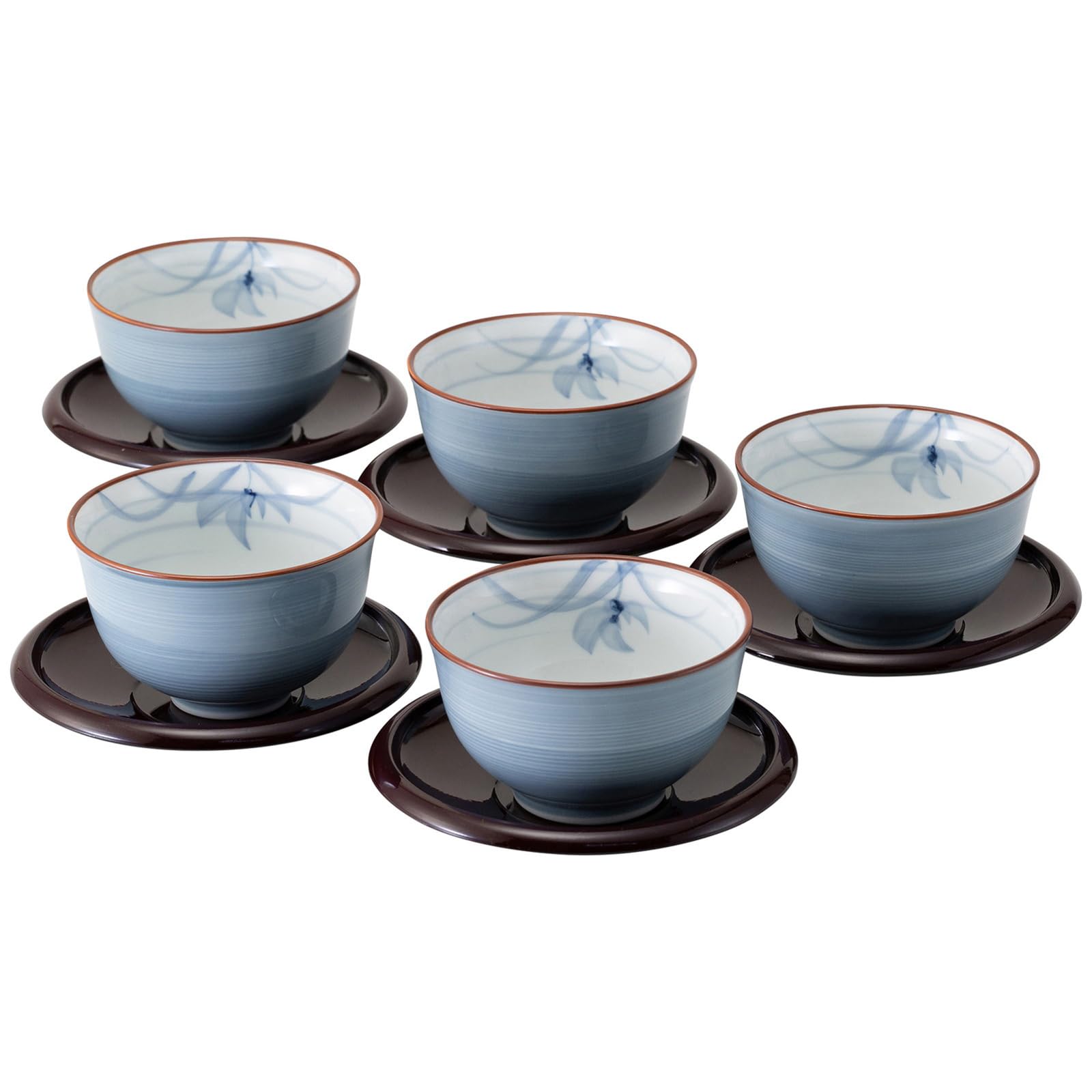 Hasami Ware Yunomi Sencha Cup Set of 5 With Saucers Gray Orchid Japan