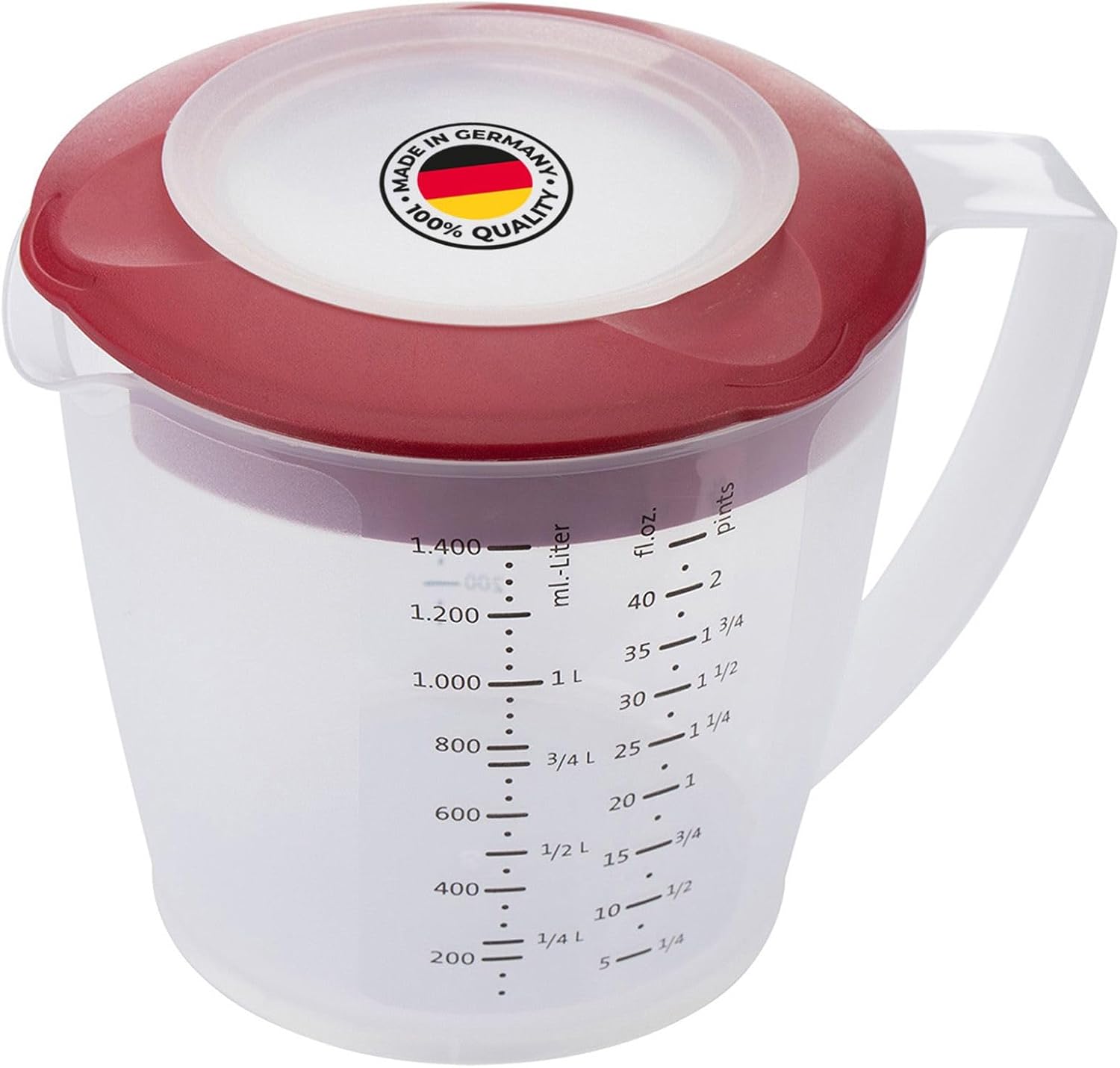 Westmark Helena 310522E6 Baking Set 2-Piece Mixing Cup with Lid, 1.4 L and Duo Spatula, Plastic/Silicone, Helena, Duo, Transparent/Red/Black