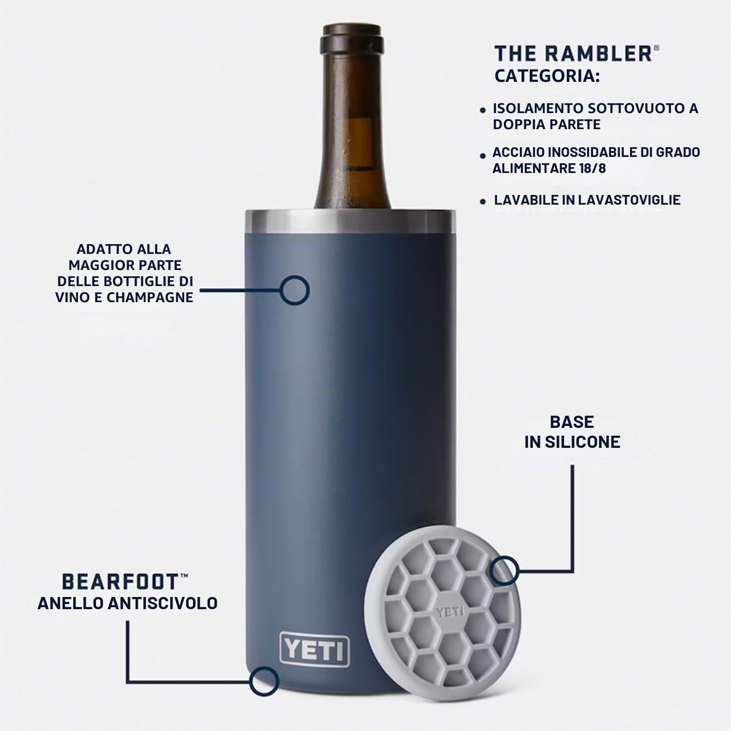YETI Rambler - Refrigeratore per vino e champagne, isolato in acciaio inox, acciaio inossidabile