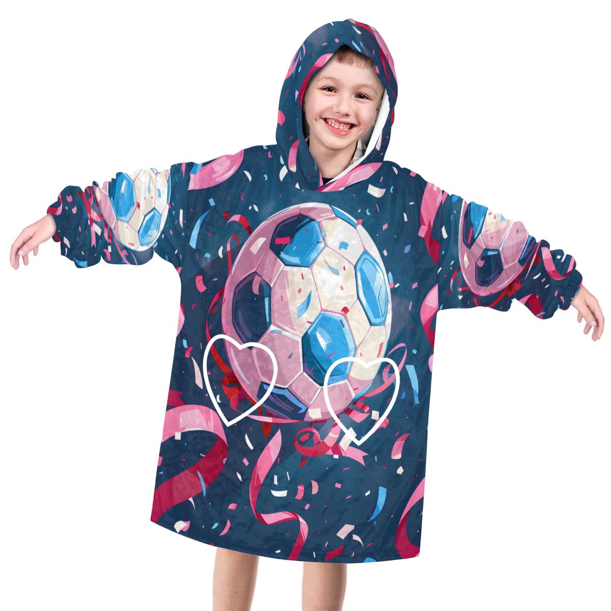 Wearable Blanket Hoodie for Kids, Abstract Football Fleece Sweatshirt Blanket Colorful Football Oversized Blanket Sweatshirt with Pocket Flannel Warm Hooded Blanket 6-10 Year Old Girl Boy Gift