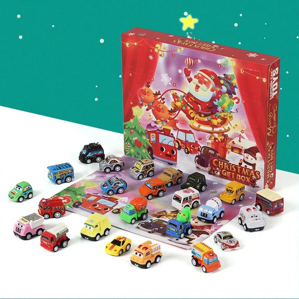 Calendario Avvento Natale 2025 con 24 Macchinine Pull Back, Gioco Conto alla Rovescia per Bambini