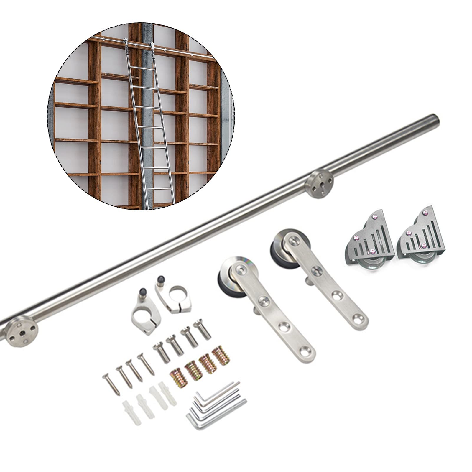 Quincaillerie échelle coulissante rail mobile tube rond inox 6.6 à 13 pieds