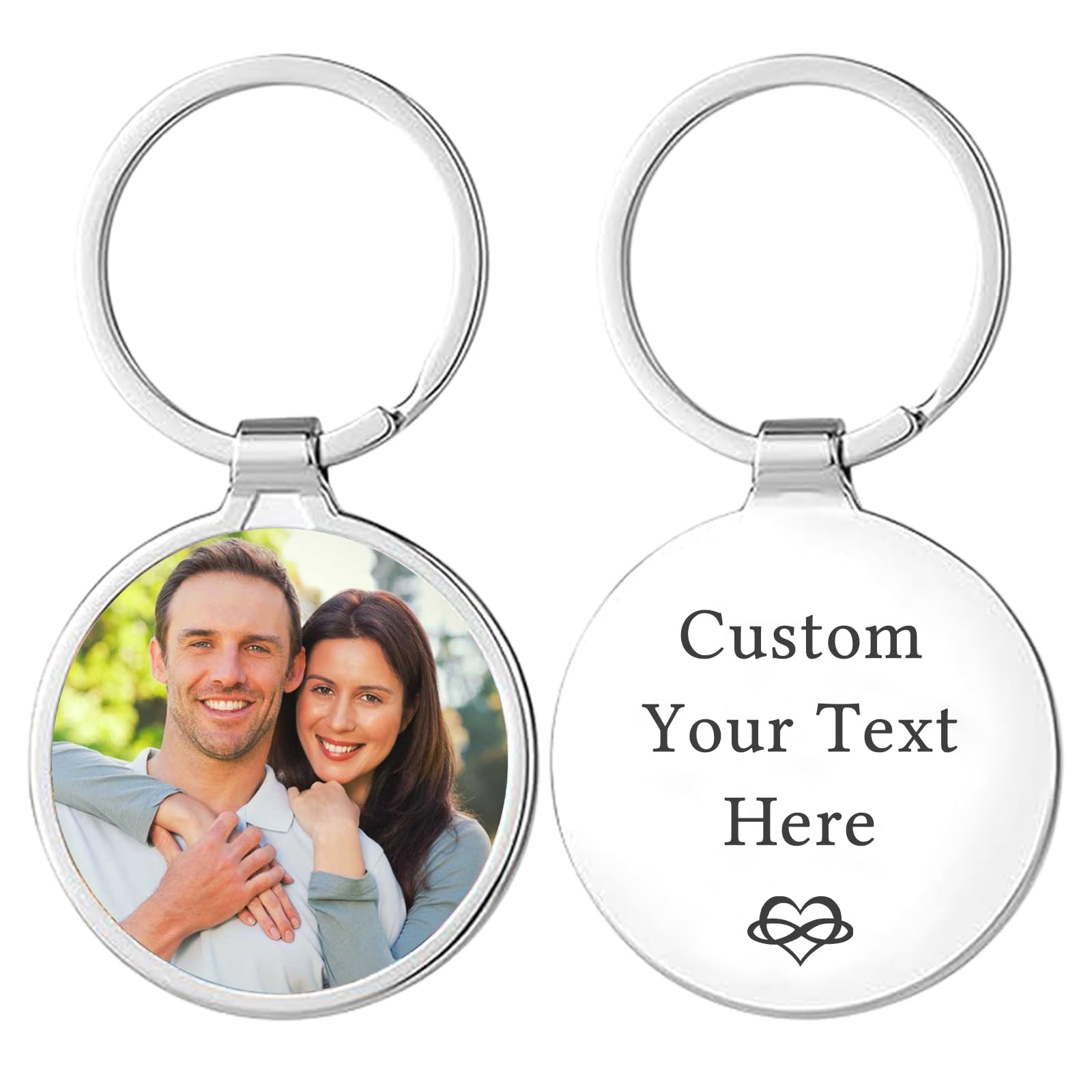 WBW Personalised Photo Keyring with Custom Text, Double-Sided Color Picture Engraved Text Keyrings, Customised Keychain Gifts for Boyfriend Women (Round)
