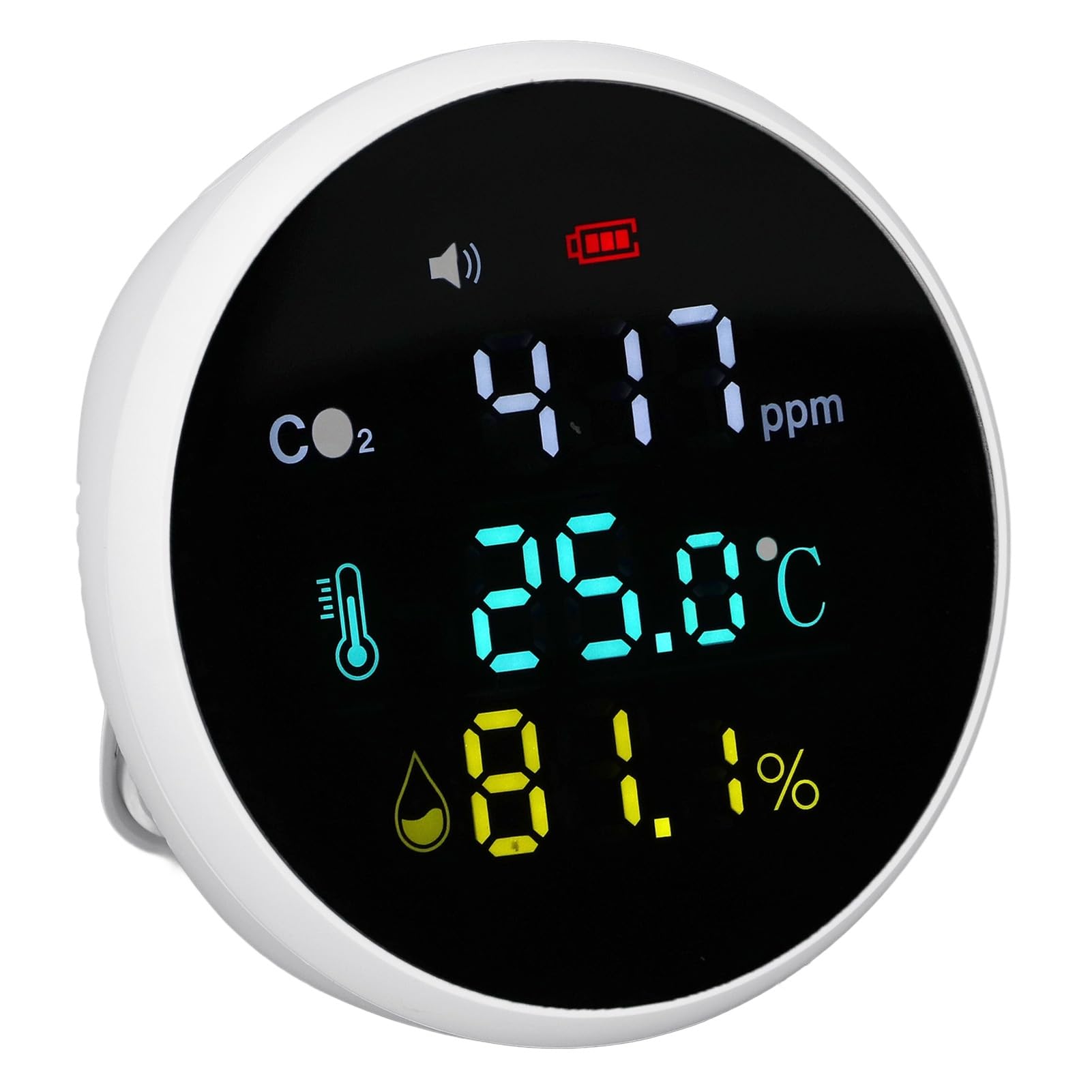 SEAFRONT Monitor Portátil de CO2, Monitor de Calidad del Aire Interior ABS con Sensor de Temperatura y Humedad, 400 a 5000 Ppm, Alerta de Voz, Pantalla Clara, para Uso en el Hogar, Oficina, Aula,