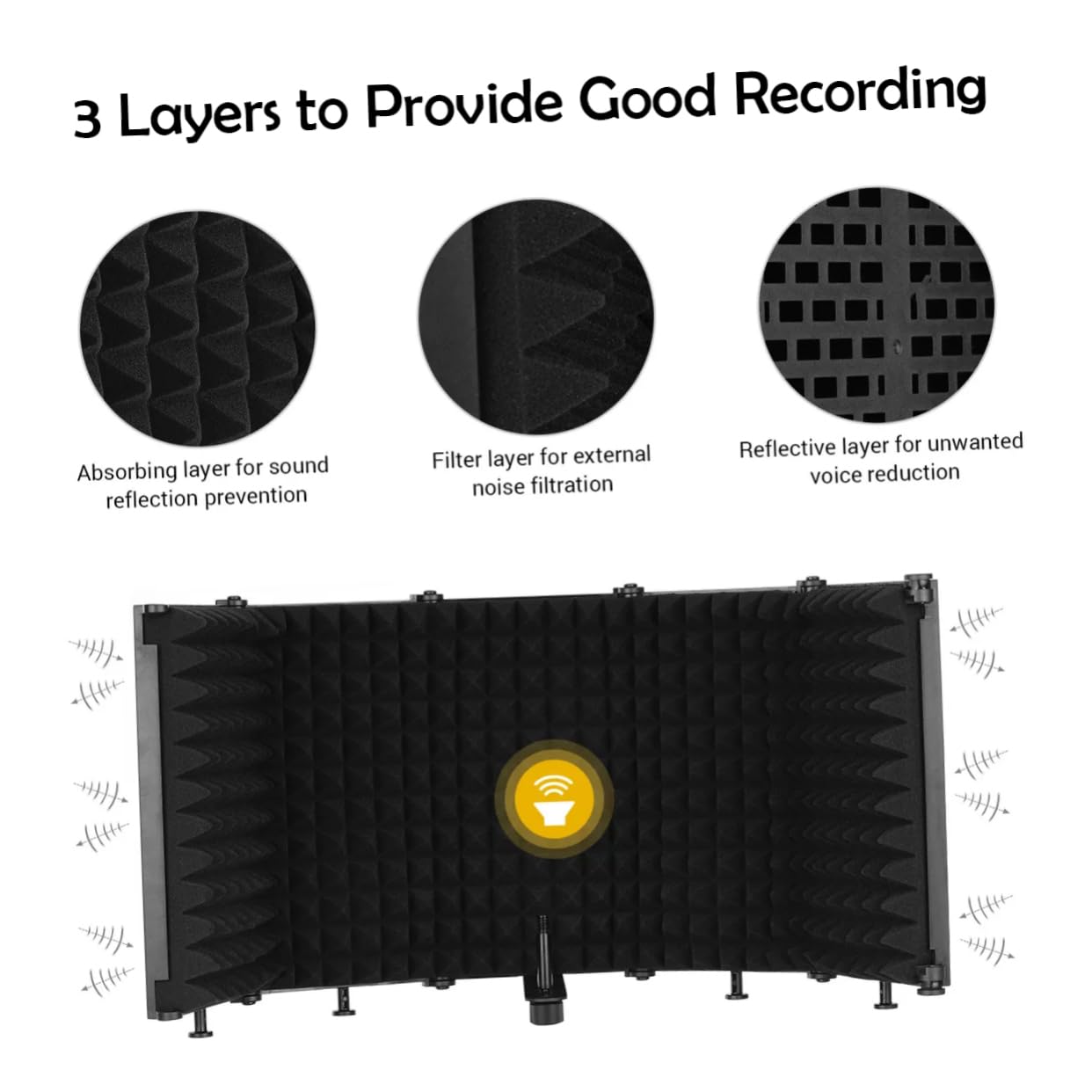 Protector de Aislamiento para Micrófono Plegable Negro de Abs | Pantalla Acústica para Grabación, Uso en Estudio y Mesa, Incluye Tornillos 3/8 a 5/8