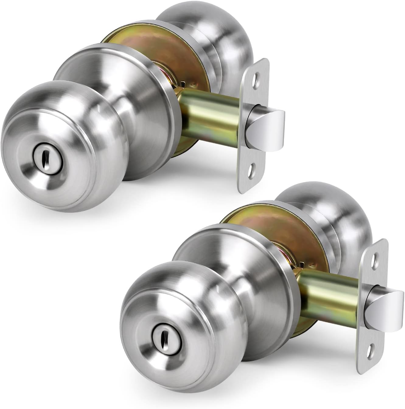 LOQRON Privacy Door Knob 2Pack, KEYLESS Interior Door Lock, Flat Ball