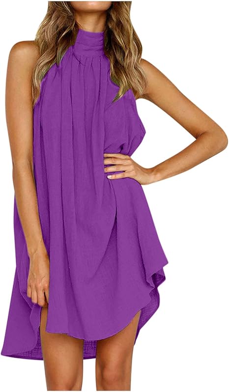 AMhomely Women Dresses Sale ClearanceSexy Party Elegant Sleeveless Printed Round Neck Loose Ladies Irregular Dress for Special Occasions Plus Szie UK Size S-5XL