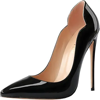 COLETER Women's Sexy Pointed Toe High Heels,4.72 inch/12cm Patent Leather Pumps,Wedding Dress Shoes,Cute Evening Stilettos