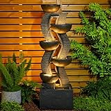 Sunlinua Moderner Krug-Gartenbrunnen und Wasserfall mit LED-Beleuchtung – Kaskadierendes Wasserspiel für Garten, Terrasse oder Veranda, großer freistehender Gartenbrunnen aus Harz, 135,5 cm