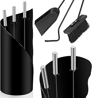 Herrselsam Kaminbesteck Set 4 teilig Kaminzubehör mit praktischer Kaminaufbewahrung für Küche Haushalt Wohnen Wohnaccessoires Deko Kaminreinigungsset Kaminwerkzeuge Schwarz