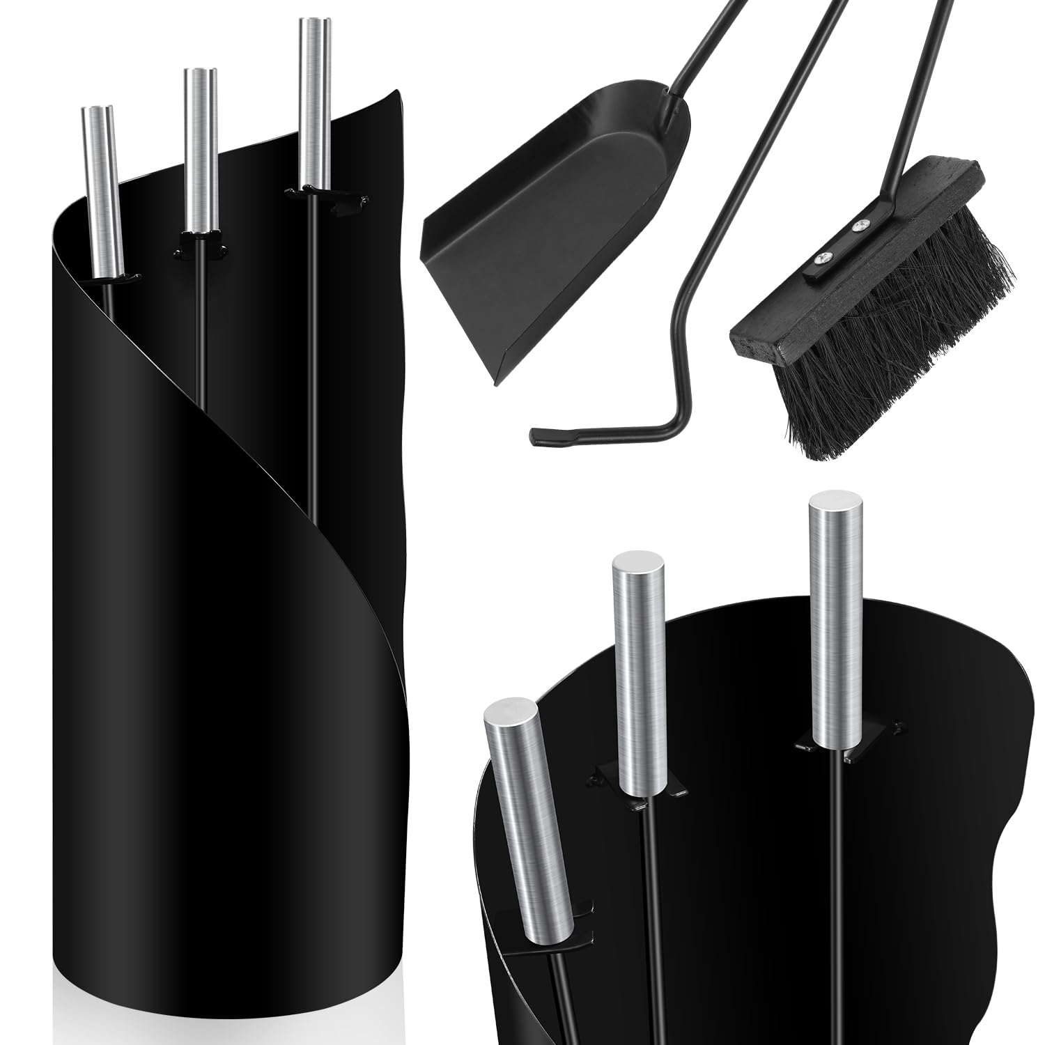 Herrselsam Set di attrezzi per camino 4 pezzi, accessori per camino con pratica custodia per camino per cucina, casa, soggiorno, accessori decorativi, set per la pulizia del camino, strumenti per