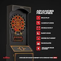 Vista 4 de Dianas electrónicas de pie Arachnid Cricket Pro 650 con 24 juegos, 132 variaciones y 6 dardos de punta suave incluidos