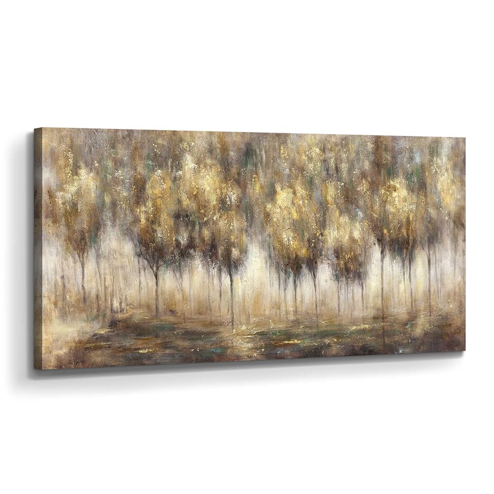 Forest Painting Canvas Wall Art: Nature Hand Painted Picture Abstract Textured Tree Landscape Print Decor Large Bedroom Living Room Artwork for Home Office