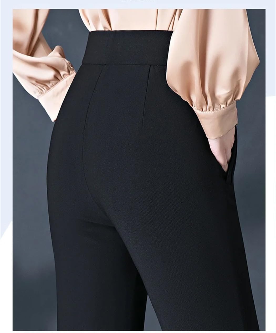DBFBDTU Flared Casual Pants Women Elastic Waist High Pants with Pockets Office Work Pants
