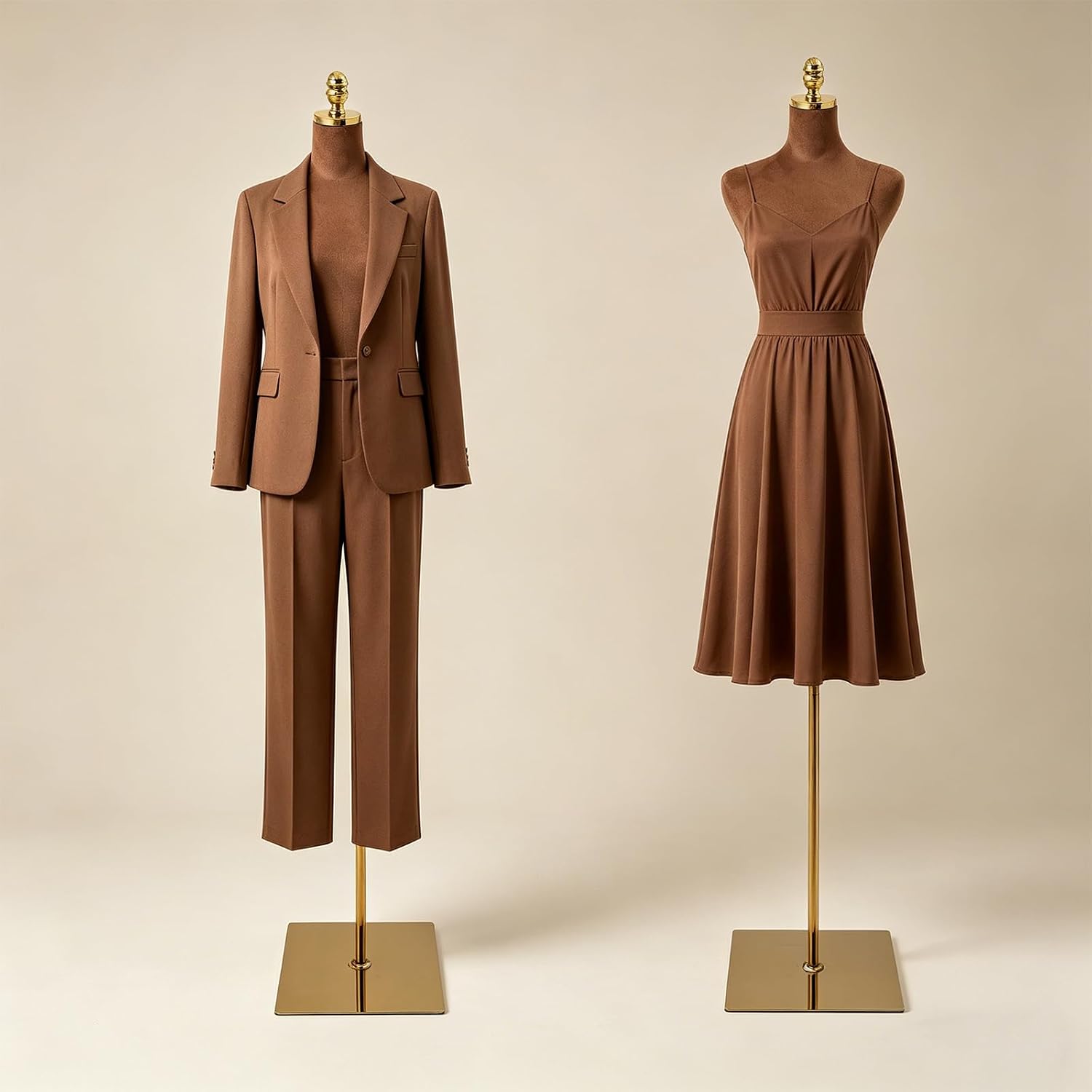 Mannequin Torso, Non-Pinnable Plastic Dress Form with Velvet Cover, Pin-Friendly for Clothing Display, Height Adjustable with Golden Stand, for Retail, Boutiques, Sewing Room (Brown, Female)