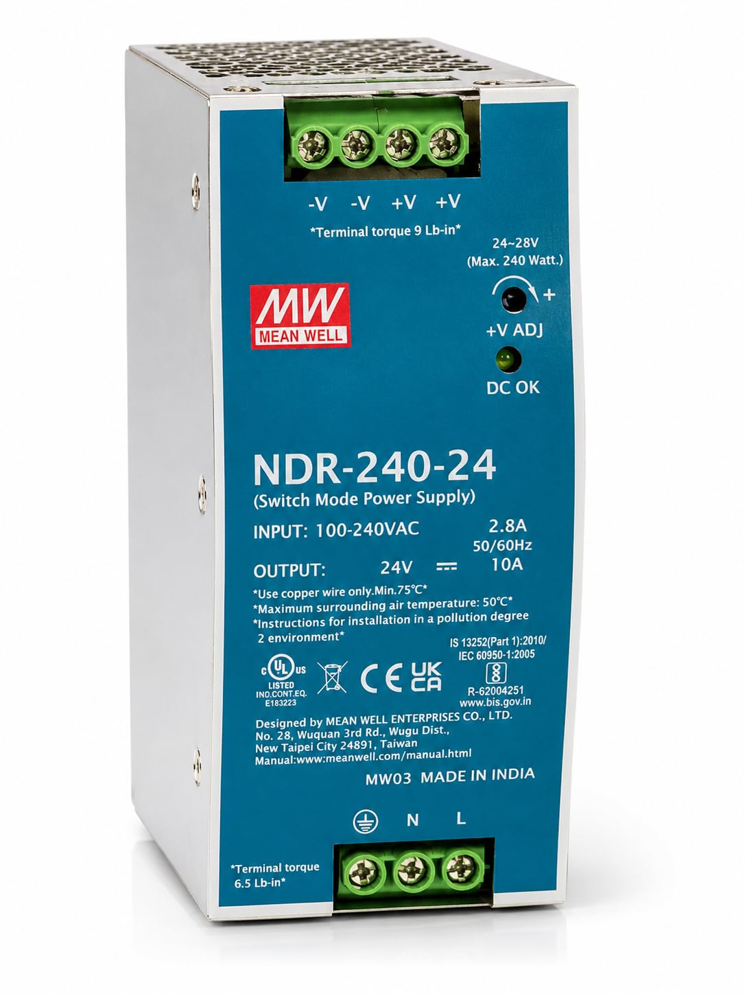 MICON CONTROL SYSTEMS Mean Well NDR-240-24 DIN Rail SMPS Power