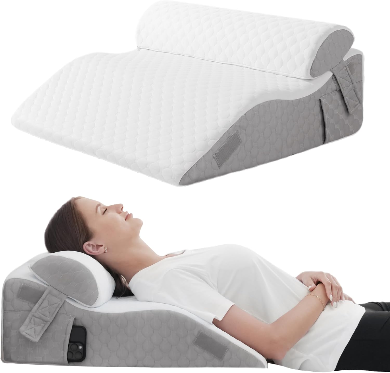 2PCS Bed Wedge Pillow for Sleeping, 7-in-1 Adjustable Memory Foam Wedge Pillow for Acid Reflux, 2-in-1 Incline Wedge Pillow for After Surgery, Snoring, Back Pain 25.5'' x 25.5'' x 9‘’