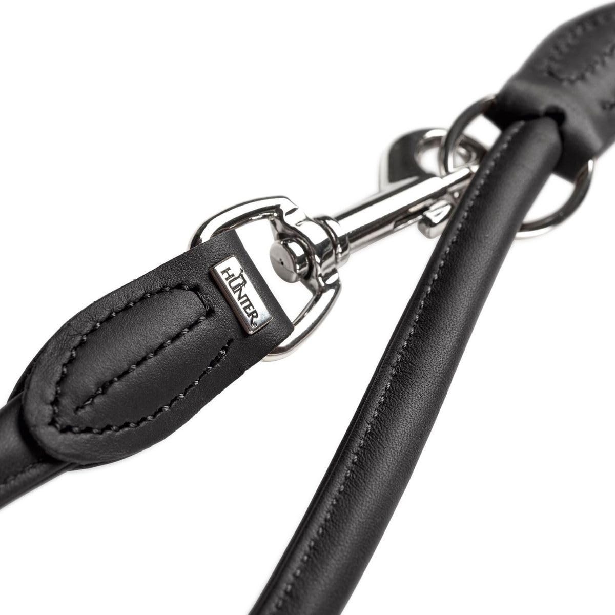 HUNTER ROUND & SOFT Verstellbare Hundeführleine, Leder, rundgenäht, 10/200, schwarz