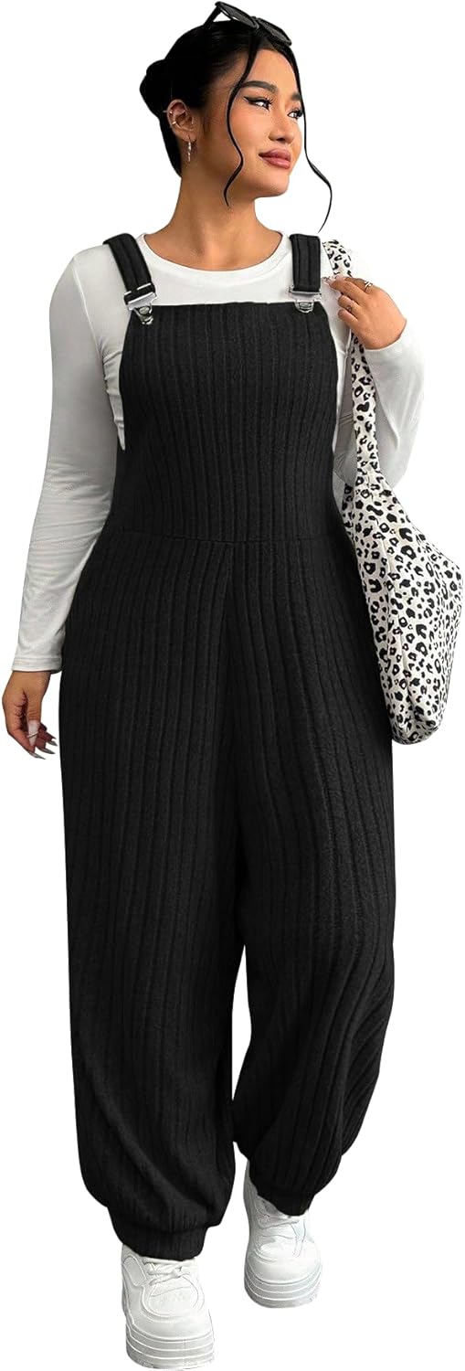 Mrskoala Womens Casual Plus Size Bib Pants Overalls Long Jumpsuits Long Baggy Romper With Pockets