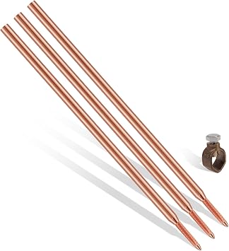 10FT Ground Rod, 5/8 Full Size Copper Clad Carbon Steel Grounding Rod, 254um UL-467 Standard Red Copper Coating with Silicon Bronze Ground Rod Clamp UL & CSA Listed