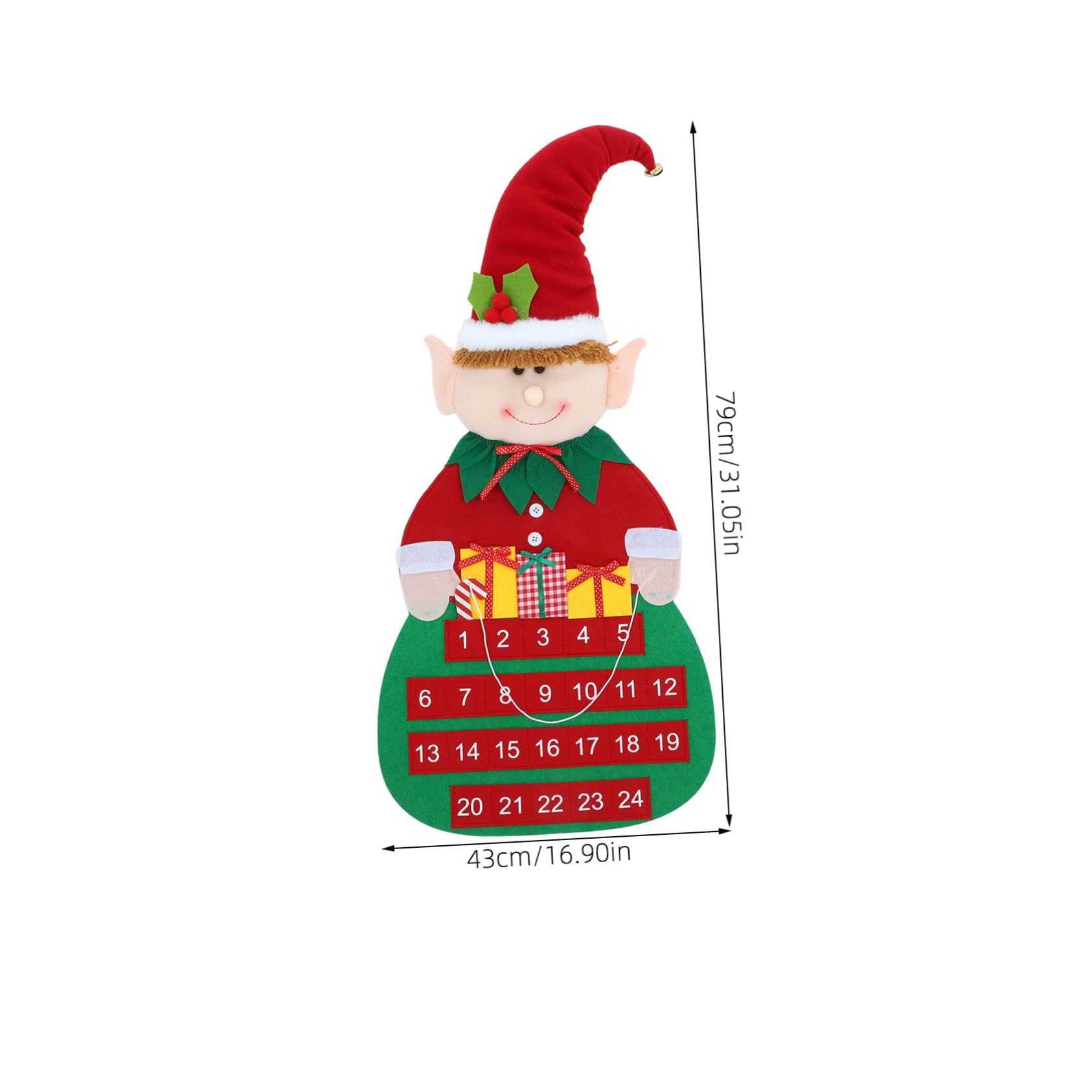 Weihnachts-countdown-kalender zum Aufhängen Filz-adventskalender für Tür oder Wand Dekorativer Weihnachtskalender mit Taschen für Spielerische Tageszählung bis Heiligabend