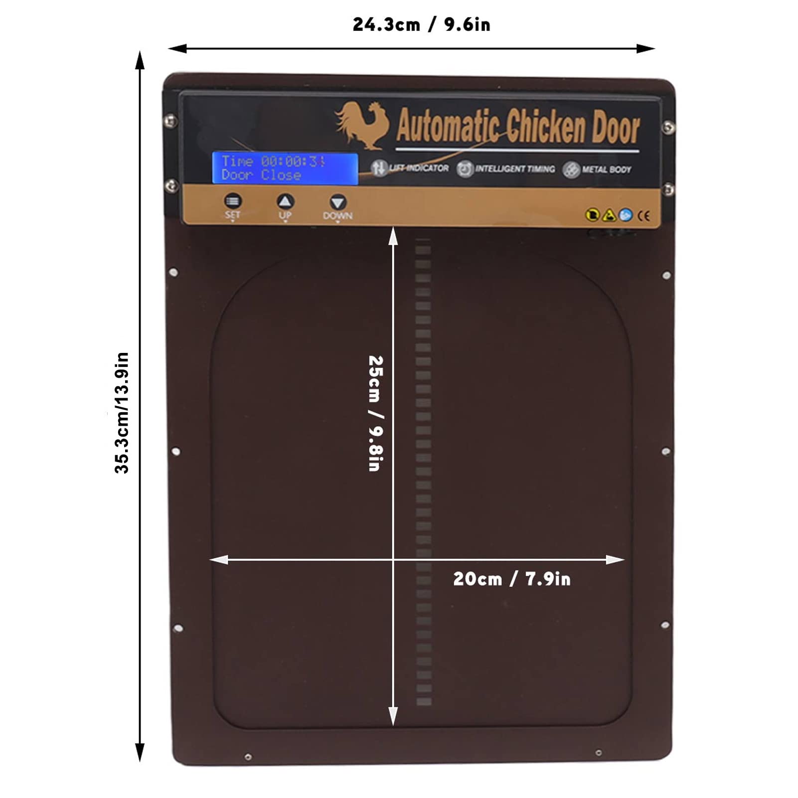 Porta Automatica per pollaio con Timer, Lega di Alluminio, LED, Display HD, Porta Automatica per polli alimentata a Batteria, per Fattoria (Marrone)