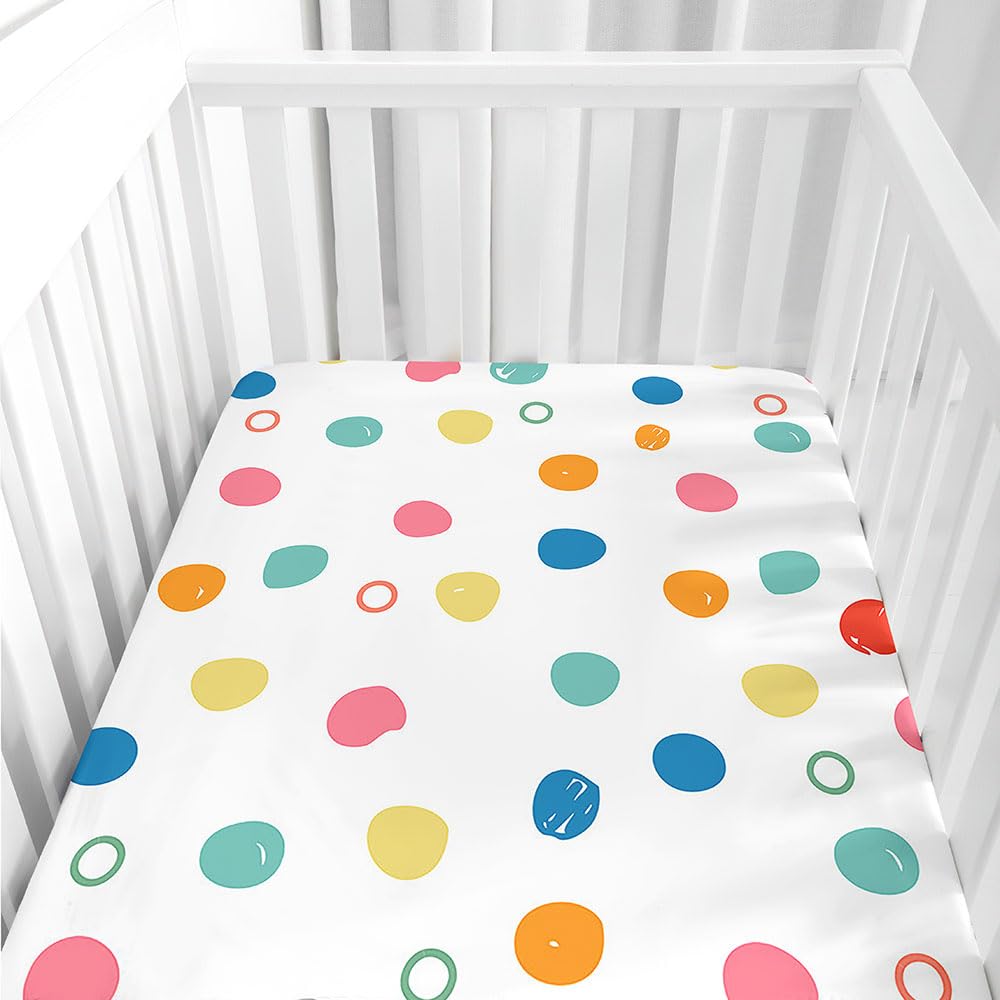 Hiseng Microfiber Crib Sheets, Cot Bed Sheets Polka Dots Pattern Cot Fitted Sheets Bassinet Mattress, Soft and Comfortable Toddler Bed Sheets for Boys, Girls (Green,75x30cm)