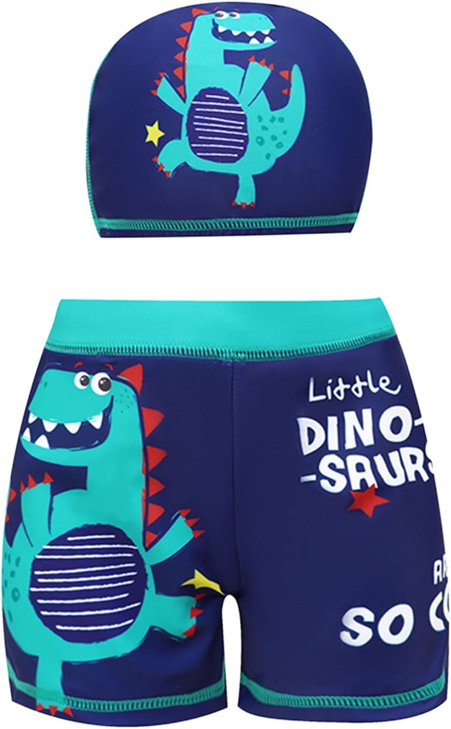 Teen Board Shorts Swimming Training Suit UPF 50+ Cartoon Print Swim Trunks with Hat Quick Dry Swimsuit