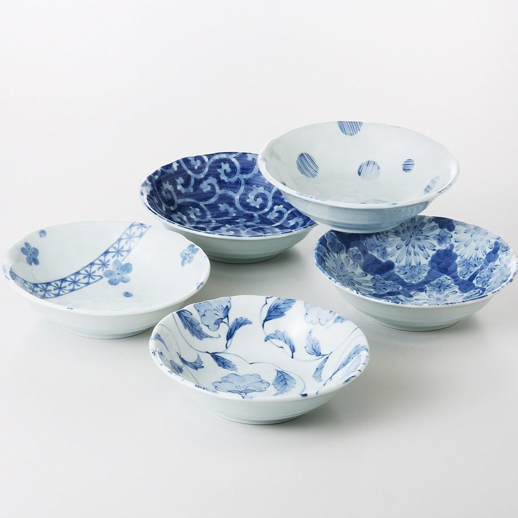 saikai pottery 5 set of Japanese Small Plate w/ 5 different blue designs 31792 from Japan