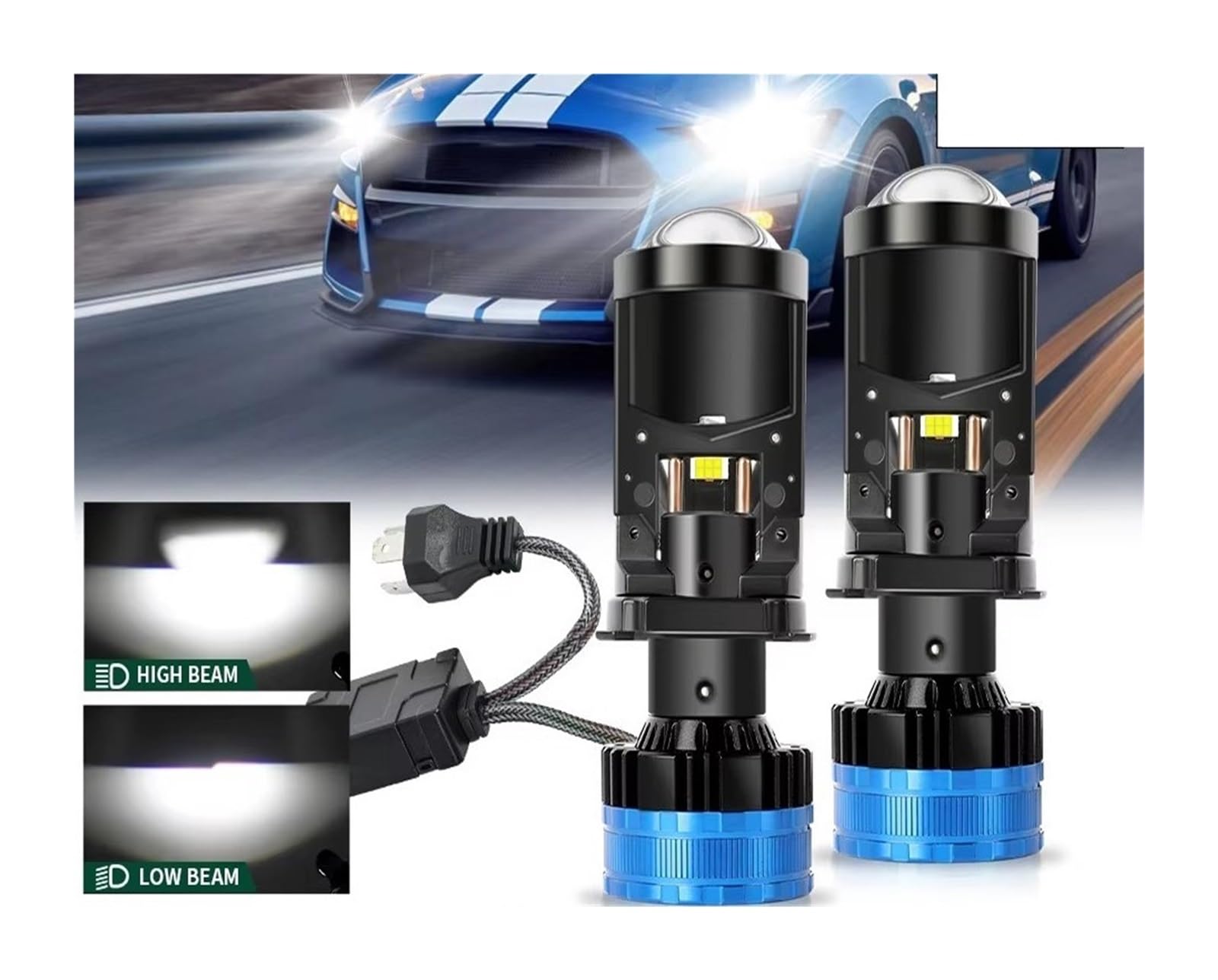 Faros Delanteros Bombilla Faro Delantero Coche H4, Lentes Proyector Led, Haz Alto/bajo, 100000LM, Canbus Turbo, Bombillas LED, 12V, 24V, 6500K FARO PRINCIPAL