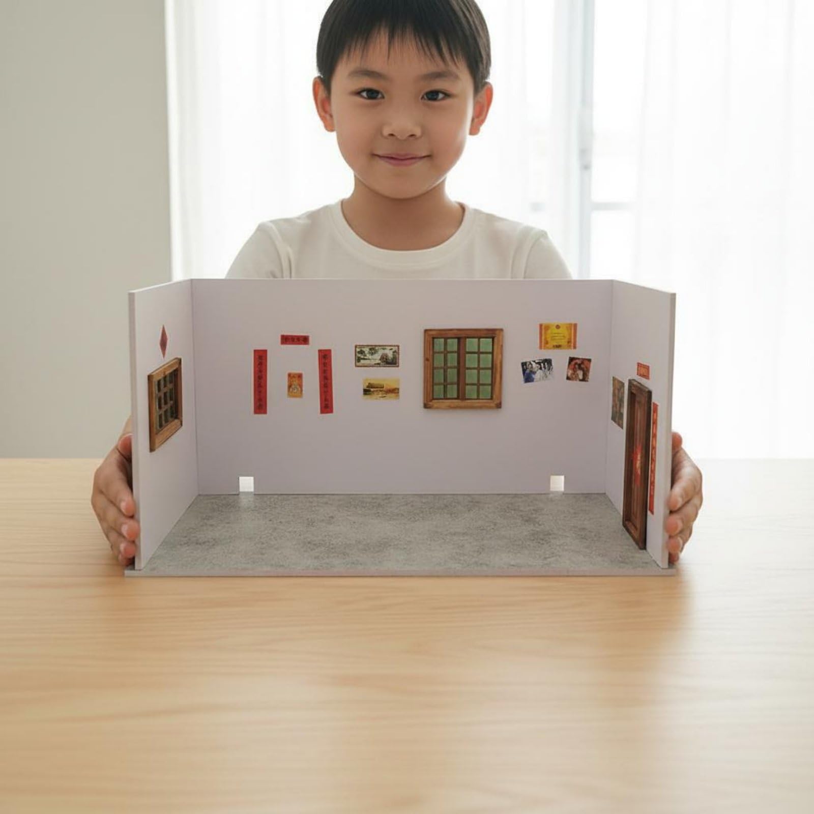 Jiuvaso Casa Giocattolo per Bambini Miniatura Casa Diorama Stanza Modellismo Kit Artigianale con Infissi in Legno E Pvc Antideformazione Adatta per, Modello Wallpaper