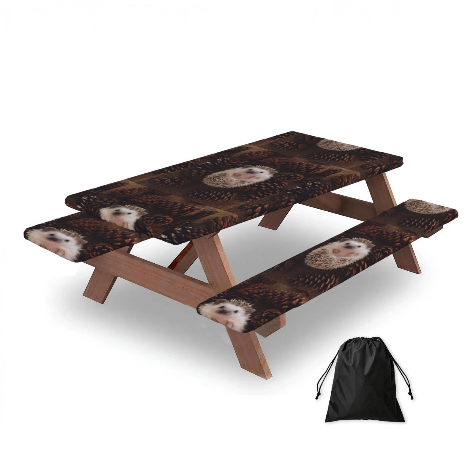 Dopklna As Picture Hedgehog, Picnic Table Cover With Bench Covers -Waterproof Elastic Fitted Tablecloth For Garden Camping Patio 76X152cm