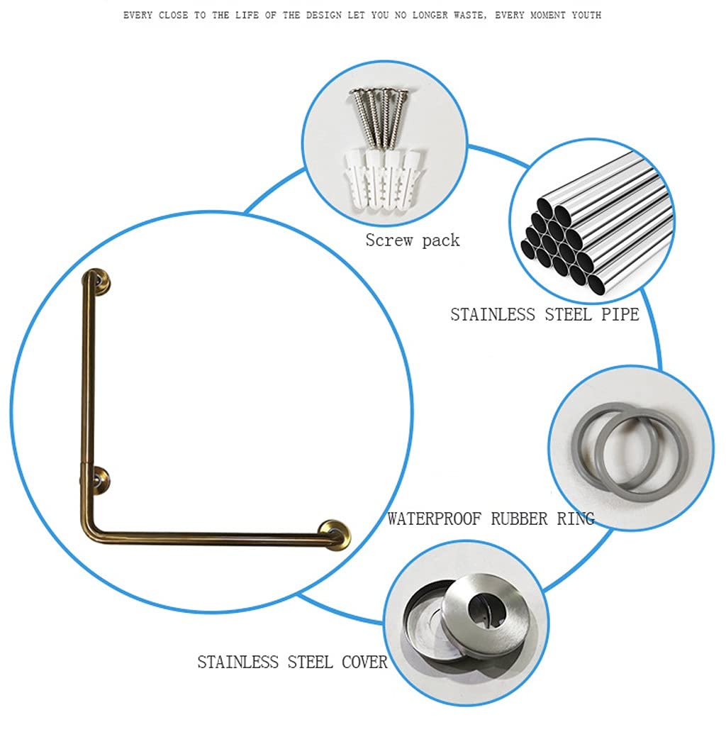 Barras de Apoyo Barras de Apoyo para baño Barras de Apoyo para baño con baño galvanizado en Oro Rosa Barra de Apoyo para Inodoro en Forma de L de Acero Inoxidable Barra de Apoyo pa