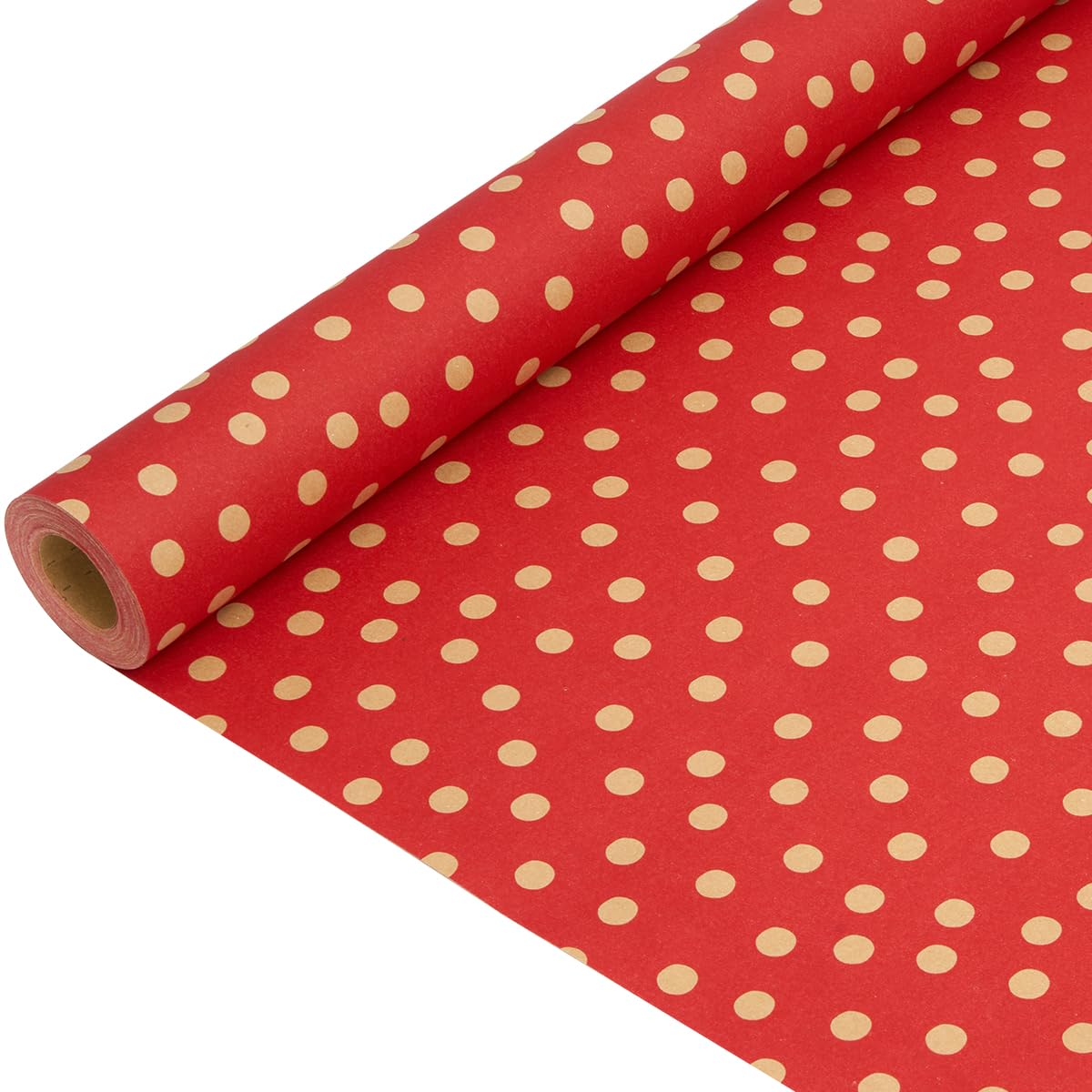 Kraft Gift Wrapping Paper Roll : Christmas Wrapping Paper Red Dots Recyclable Paper for Christmas, Birthday, Wedding, Thanksgiving Day Gift Wrapping - 43cm x 15M — image 1