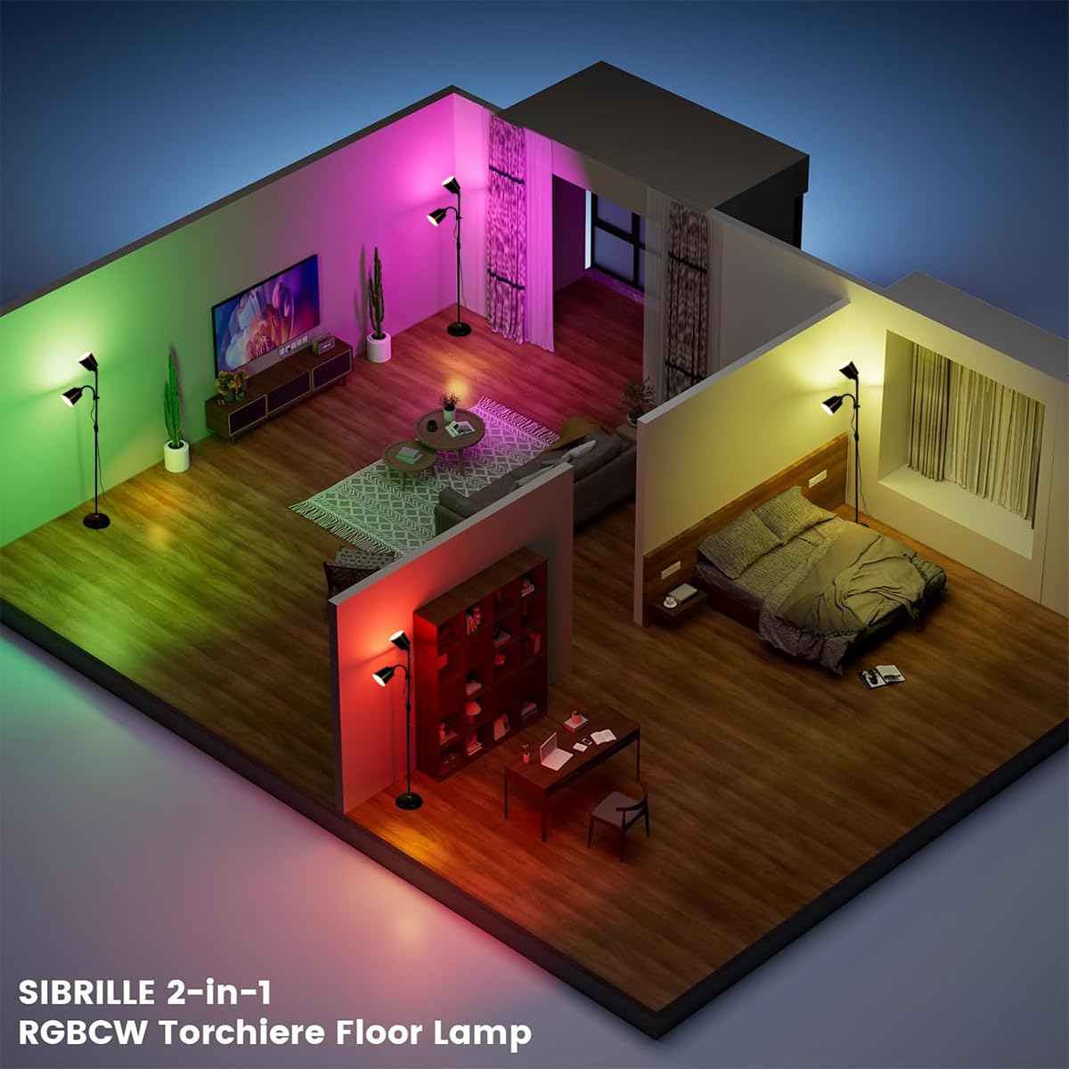 Intelligente Stehlampe Wohnzimmer WIFI RGB Farbwechsel Stehlampen mit Alexa und Google Home Stehleuchte mit Fernbedienung & APP Dimmbar Leselampe für Schlafzimmer Büro Hotel Floor Lamp, 170CM, Schwarz