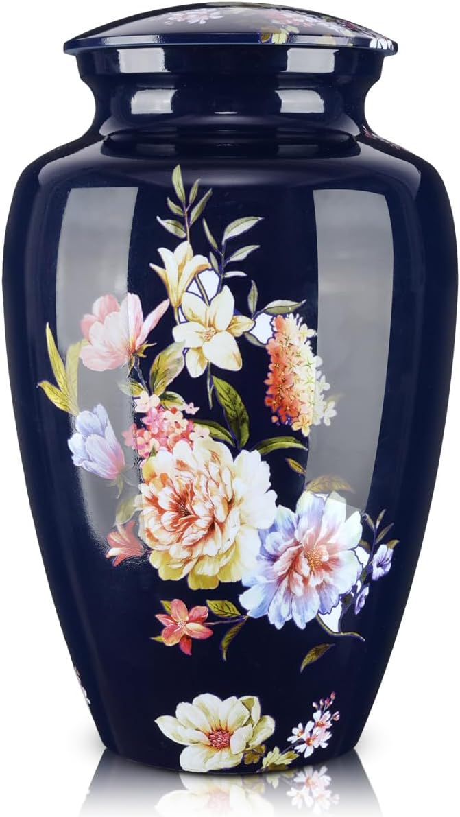 Urns for Human Ashes Adult Male or Female, Decorative Urns with Non-Slip Felt Bottom and Velvet Pouch Aluminium Funeral and Memorial Cremation Urns for Human Ashes - Flower