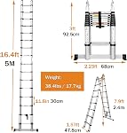 Telescoping Aluminum Ladder 16.5 FT Dual Purpose With Stabilizer - Adjustable Compact Step Climb for Household, RV, Outdoor Work - 330lb Load Capacity (2.5M+2.5M)