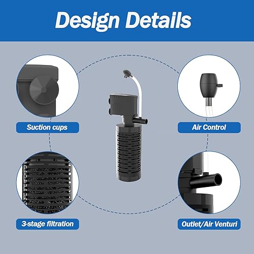 Miniatura 6 de AquaMiracle Filtro de tanque de peces de 4 etapas, filtro sumergible para acuario interno con aireación, para acuarios de 10 a 40 galones