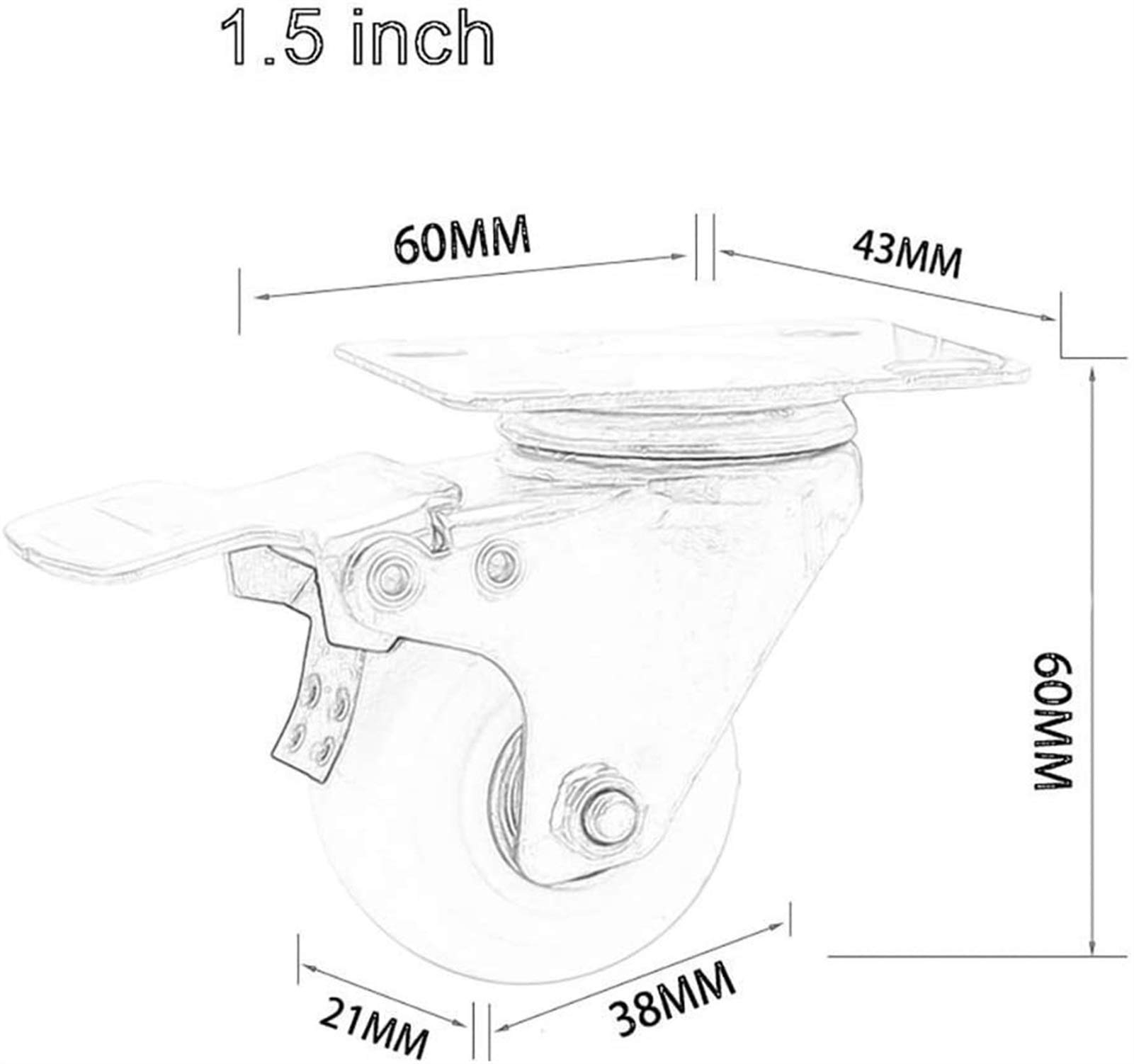 Rotelle a Piastra 4 Pezzi Rotelle per mobili 15ch Rotelle in Gomma Rotelle fisse a Piastra Ruote girevoli universali silenziose con Doppio Cuscinetto Rotelle per impieghi gravosi con Freno p