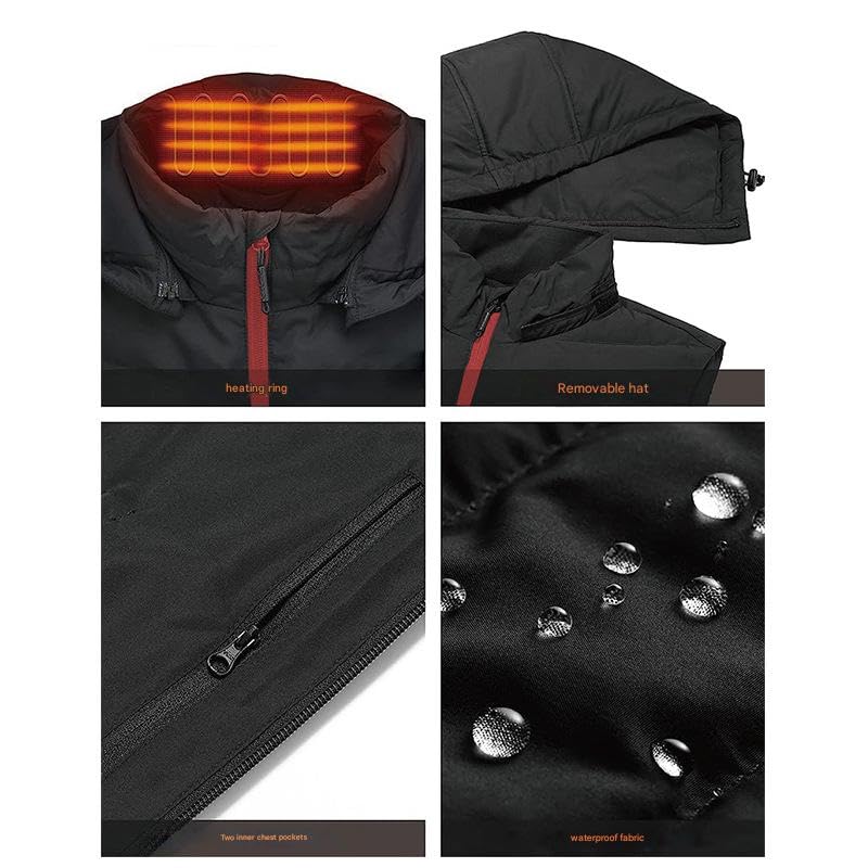 FULAIDA® Men’s Heated Vest with Hood Lightweight Down Heating Jacket with USB Electric Heating Pads | Black | L 3