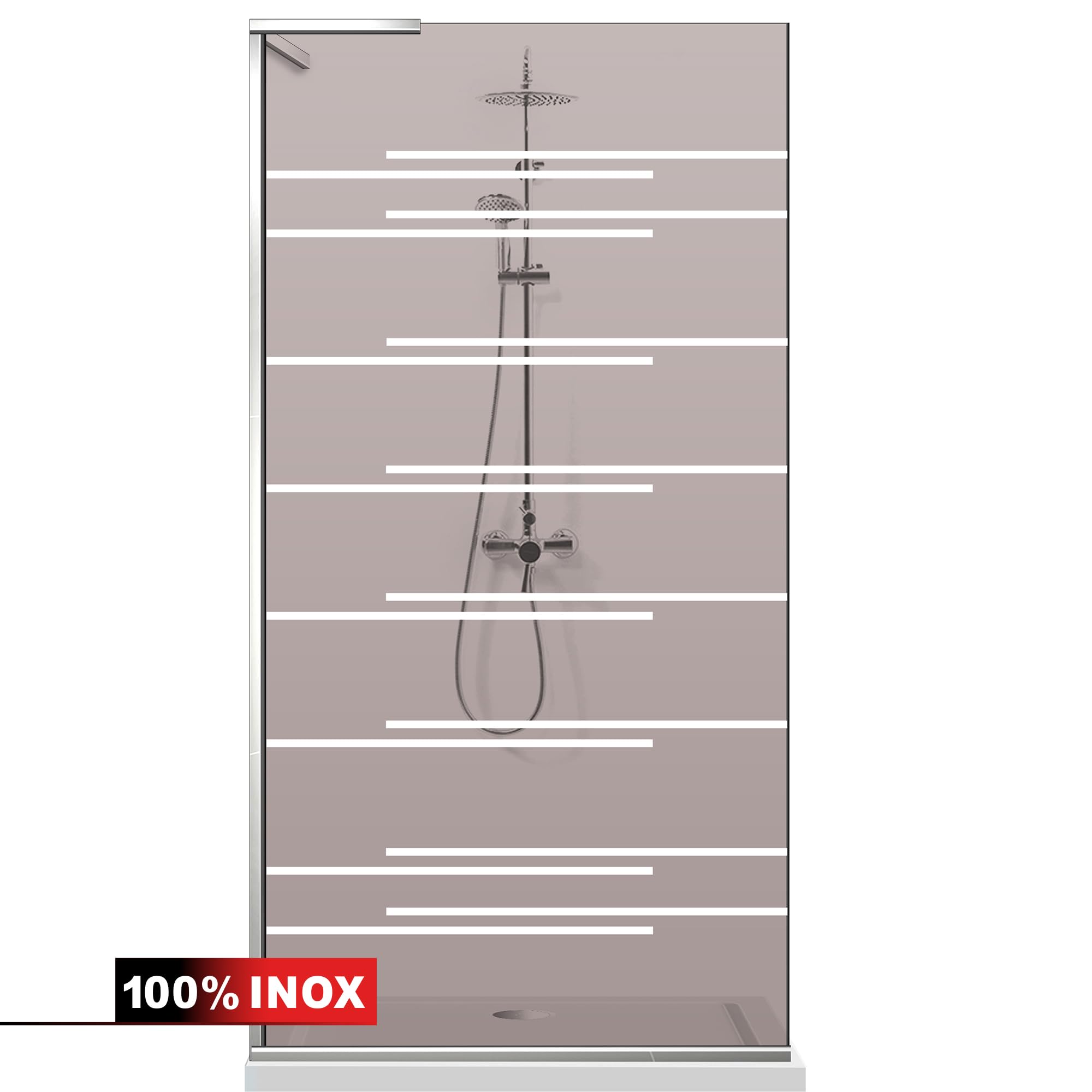 Aqua Roy Minimal INOX, model Axis White, rozmiar 90 cm od 50/60/70/80/90/100, kabina prysznicowa, 8 mm brązowe szkło z nano-powlekanym piaskowanym wzorem (90 x 195 cm, lewa)