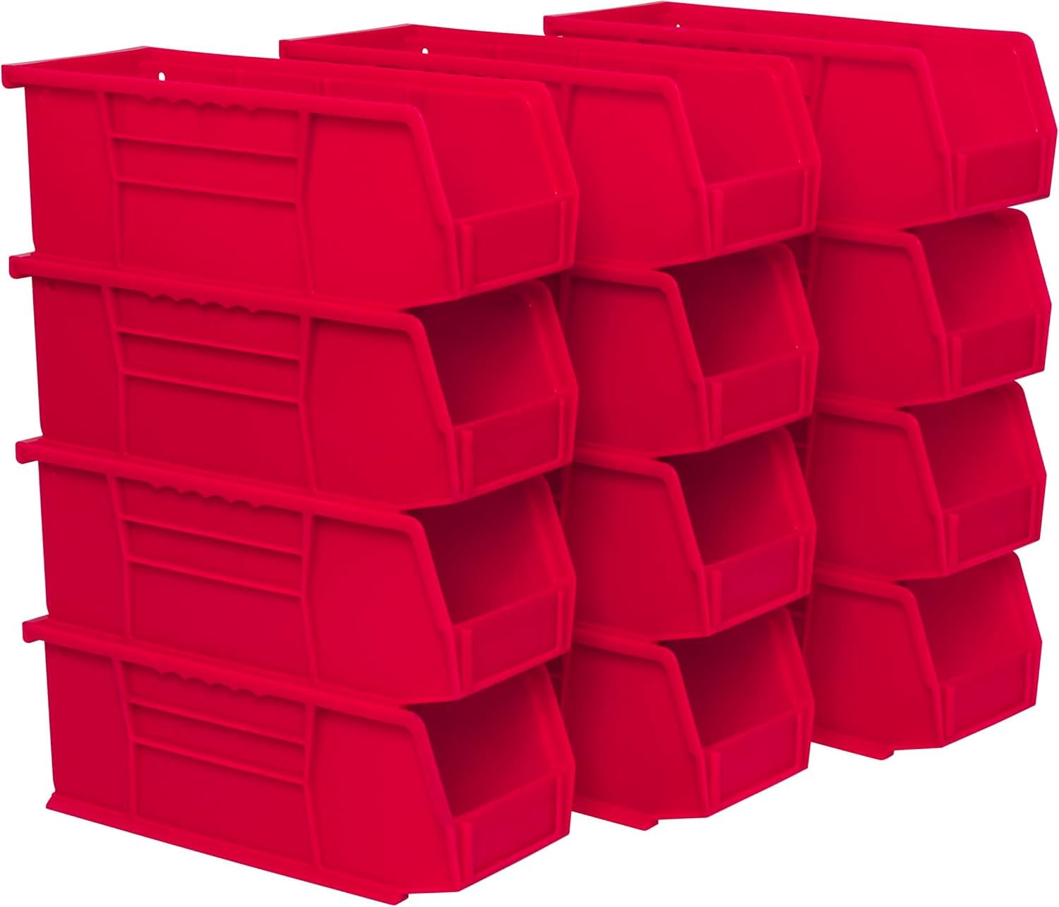 Akro-Mils 30224 AkroBins Plastic Storage Bins, Space-Saving Stackable Bins for Garage, Pantry, Craft Organization, 27.94 cm L x 10.16 cm W x 10.16 cm H, Red, 12-Pack